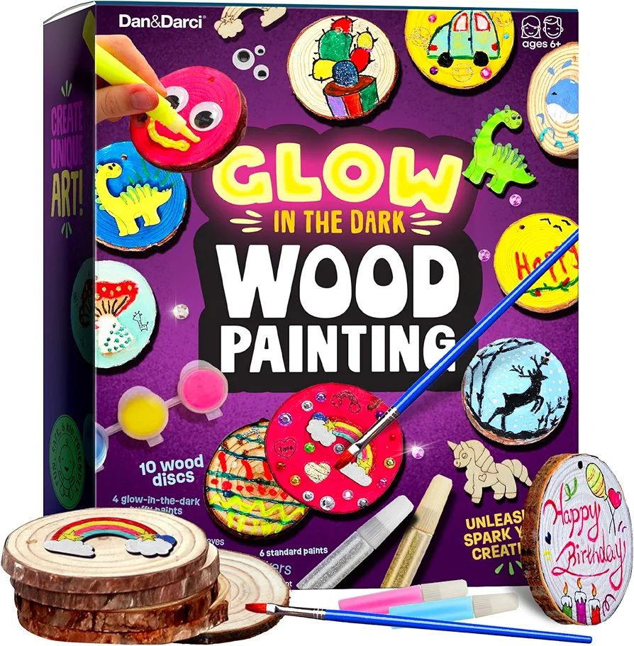 Glow in the Dark Wood Painting Craft Kit for Kids - Arts and Crafts for Kids Ages 6 7 8 9 10 11 12 - Crafts for Girls 8-12 - Art Set Party Gift - Painting Kits 6-8, 8-12 - Kids Gifts Summer Toys