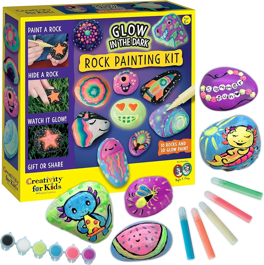 Creativity for Kids Glow in the Dark Rock Painting Kit: Crafts for Kids Ages 6-8+, Painting Rocks Arts and Crafts, Kids Gift