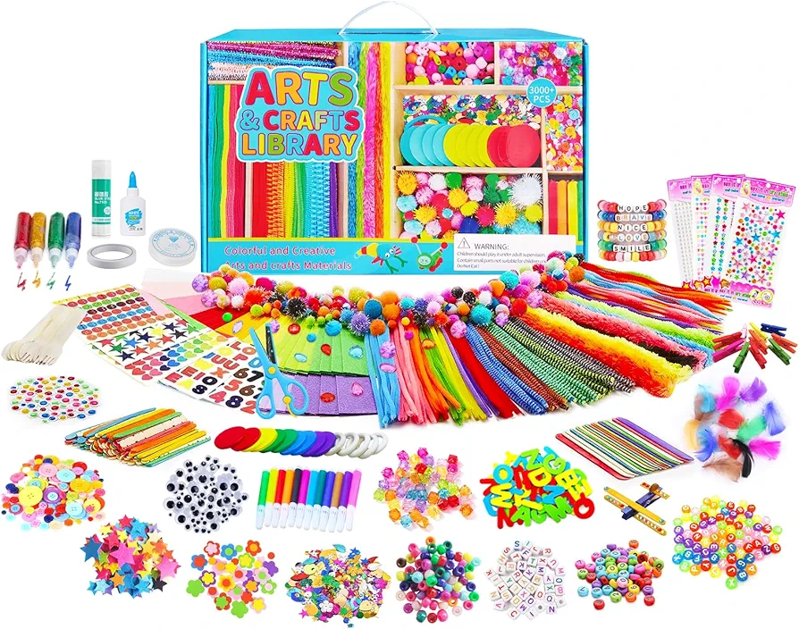 Itopstar Arts and Crafts for Kids -3000pcs+ Art Supplies Kids Art Supplies Great for school, Homeschool and Kindergarten DIY Crafting Projects-Giant Craft Box for Kids Art Supplies