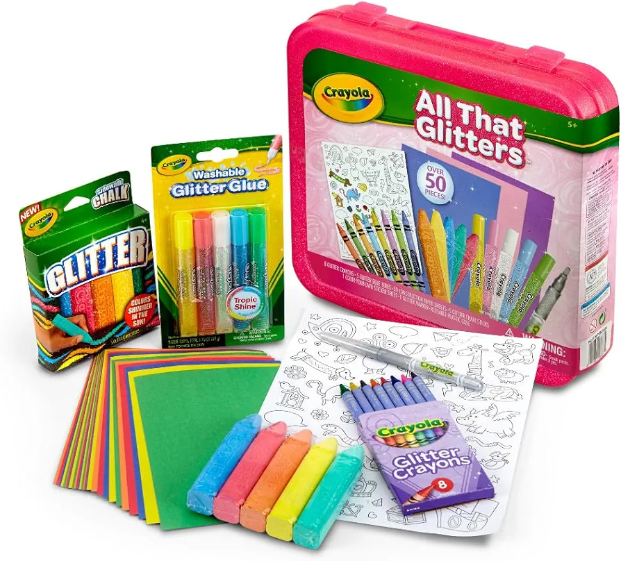 Crayola All That Glitters Art Case (50+pcs), Glitter Crayons & Coloring Supplies, Kids Art Set, Gifts for Girls & Boys, Ages 5+