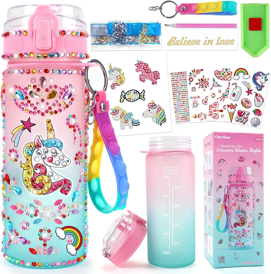 GirlsHome Decorate Your Own Water Bottle for Girls Age 4-6-8-10, Unicorn Toys for Girls Painting Crafts, Fun Arts and Crafts Kits 6-12 Year Old Toddler Girls Birthday Christmas Gifts Toys