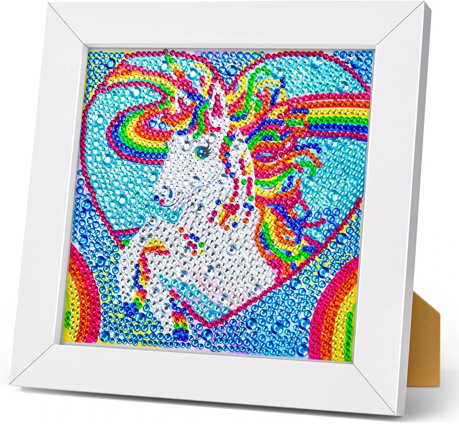 5D Diamond Painting Kits for Kids, Diamond Arts Painting Kits with Wooden Frame, Heart Unicorn Kids' Mosaic Kits for Beginners, Girls, Adults, Diamond Painting Pictures, Arts Craft for Home Decor