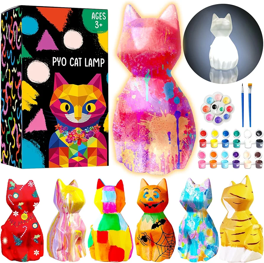 Goodyking Paint Your Own Cat Lamp Kit, DIY Cat Crafts Night Light, Painting Kit Arts & Crafts for Kids Ages 8-12, Art Supplies Birthday Easter Party Holiday Gift for Teens Girls Boys Age 3 4 5 6 7 8+