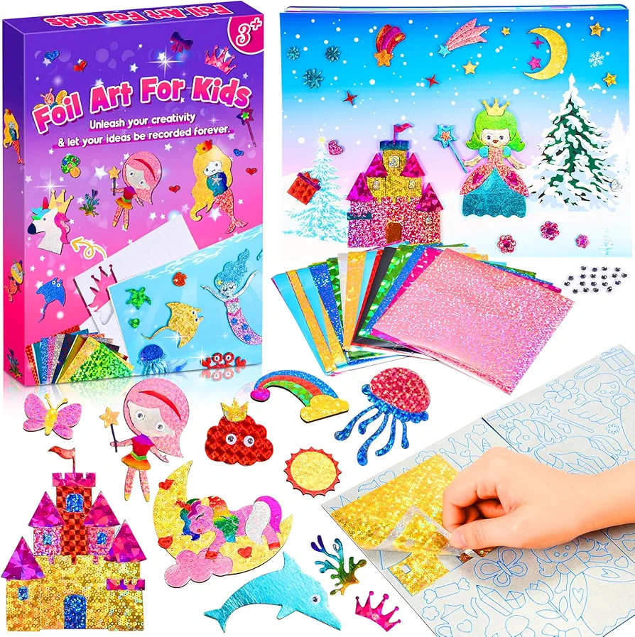 ZapWhiz Foil Art Kit - Arts and Crafts for Kids Ages 8-12, Unicorn Craft & Art Supplies for Kids Toys, Crafts for Girls 4-8 Foil Fun Creativity Kit for 4 5 6 7 8 9 Year Old Birthday Gifts for Girls