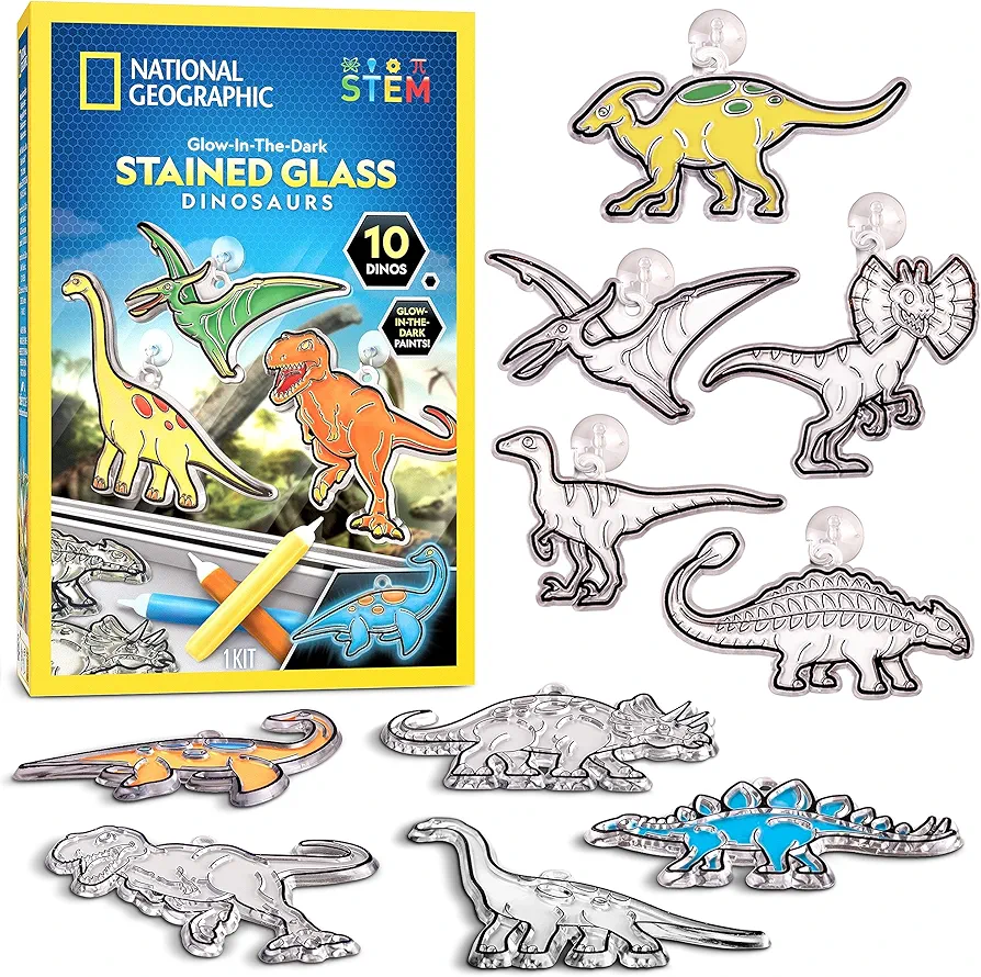 Glow in The Dark Dinosaur Stained Glass Art Kit - Window Sun Catchers and Crafts for Kids Ages 4-8