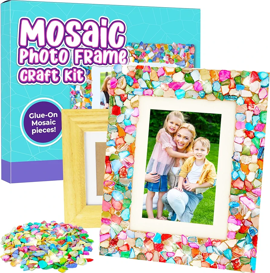 Mosaic Photo Frame Craft Kit - DIY Arts & Crafts for Kids Ages 8-12 & Crafts for Girls 8-12 6-8 - 9 8 7 6 Year Old Girl Birthday Gift, Teen Girls Gifts 8-10 10-12