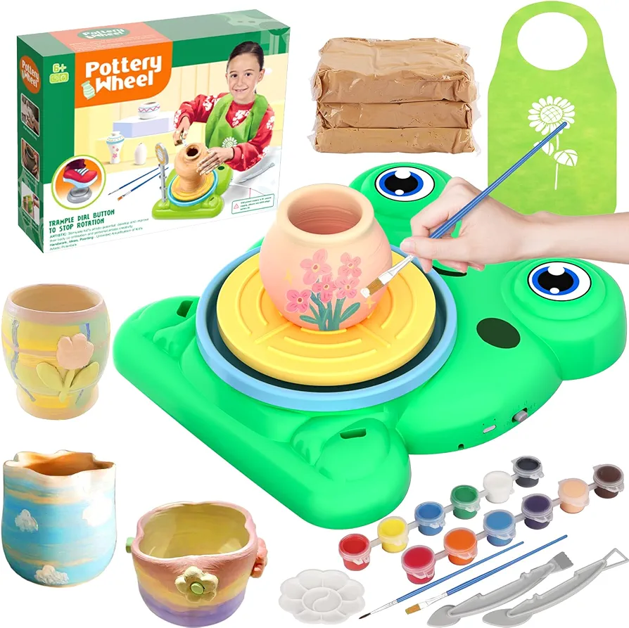 Pottery Wheel for Kids - Complete Pottery Painting Kit Arts and Crafts for Kids Ages 8-12 with 1.65lb Air Dry Clay Art Supplies for Kids Toys Girls Boy Birthday Gift for 6 7 8 9 10 11 12+