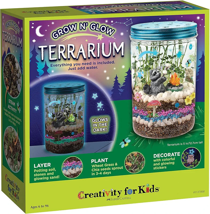 Creativity for Kids Grow 'N Glow Terrarium Kit for Kids - Educational Science Kits Ages 6-8+, Kids Gifts for Boys and Girls, Craft and STEM Projects