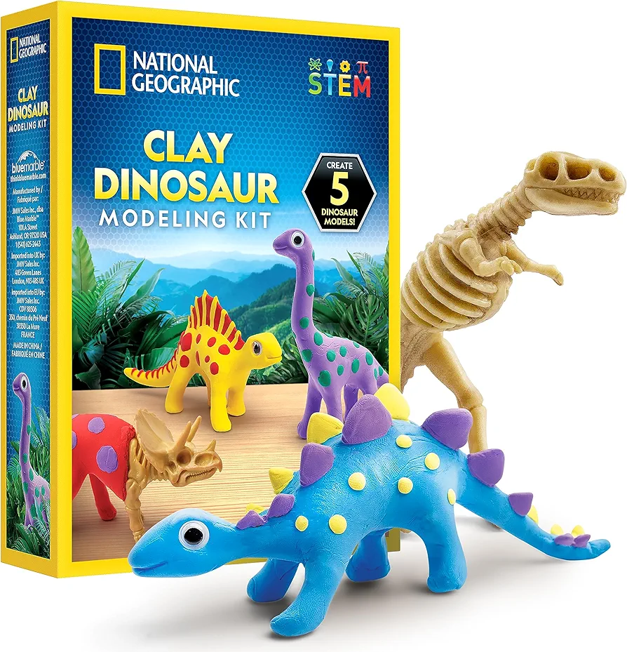 Clay Dinosaur Arts & Crafts Kit - Dinosaur Air Dry Clay for Kids Craft Kit with 5 Clay Colors, 5 Dino Skeletons, Sculpting Tool & Googly Eyes, Dinosaur Activity