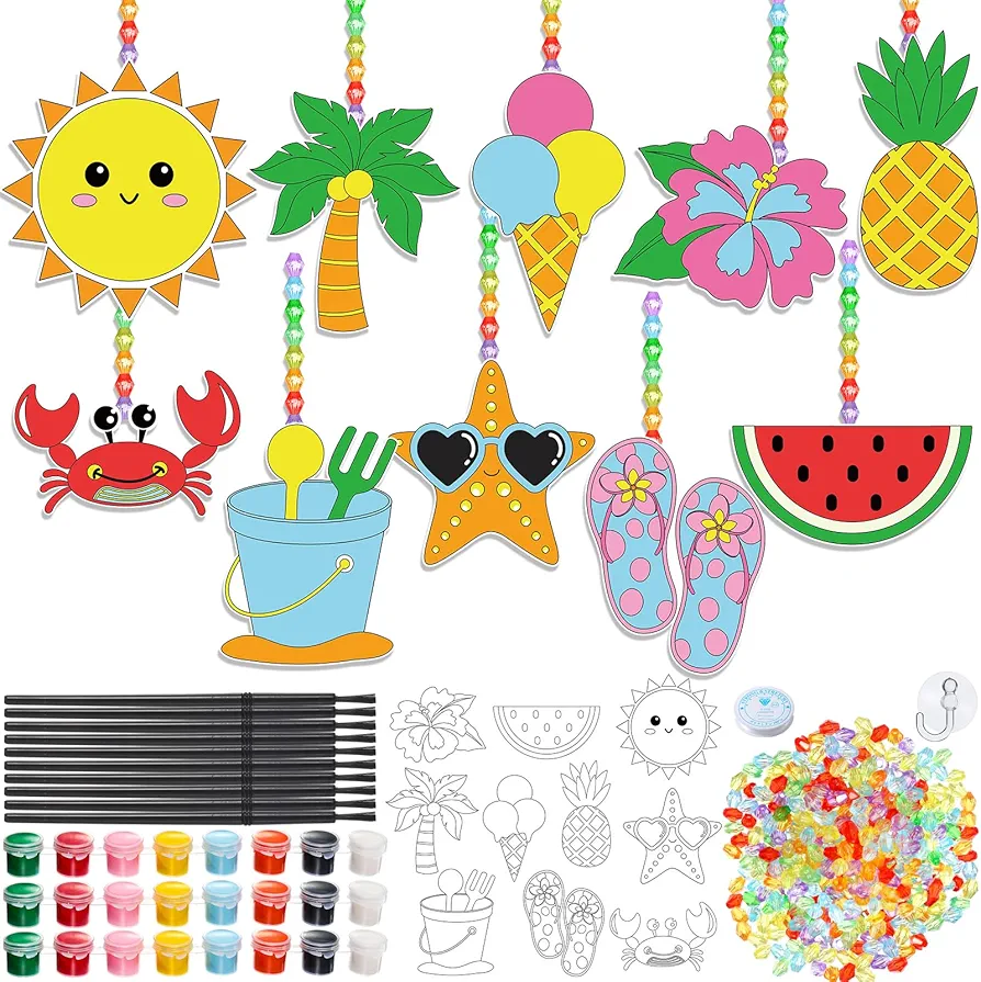 30 Set Summer Window Art Suncatchers Kits Summer Beach Fruit DIY Suncatchers Craft Kits Make Your Own Suncatcher Paint Suncatchers Ornaments for Boys Girls Craft Painting Art Activity