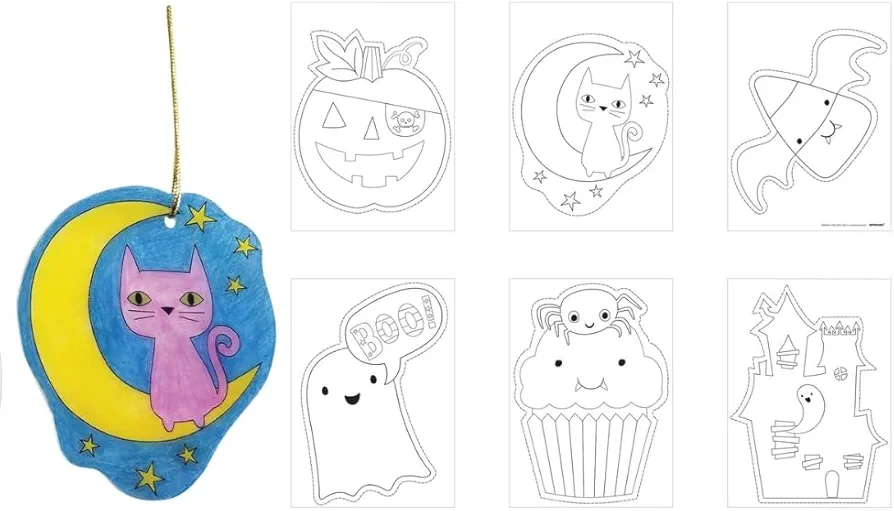 Multicolored Spooktacular Halloween Shrink Art Craft Kit - (8.25" x 6") 12 Plastic Magical Designs | Fun & Unique DIY Party Activity for Kids and Families