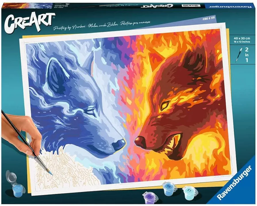 Ravensburger Fire & Ice Paint by Numbers Kit for Adults - 23549 - Painting Arts and Crafts for Ages 14 and Up