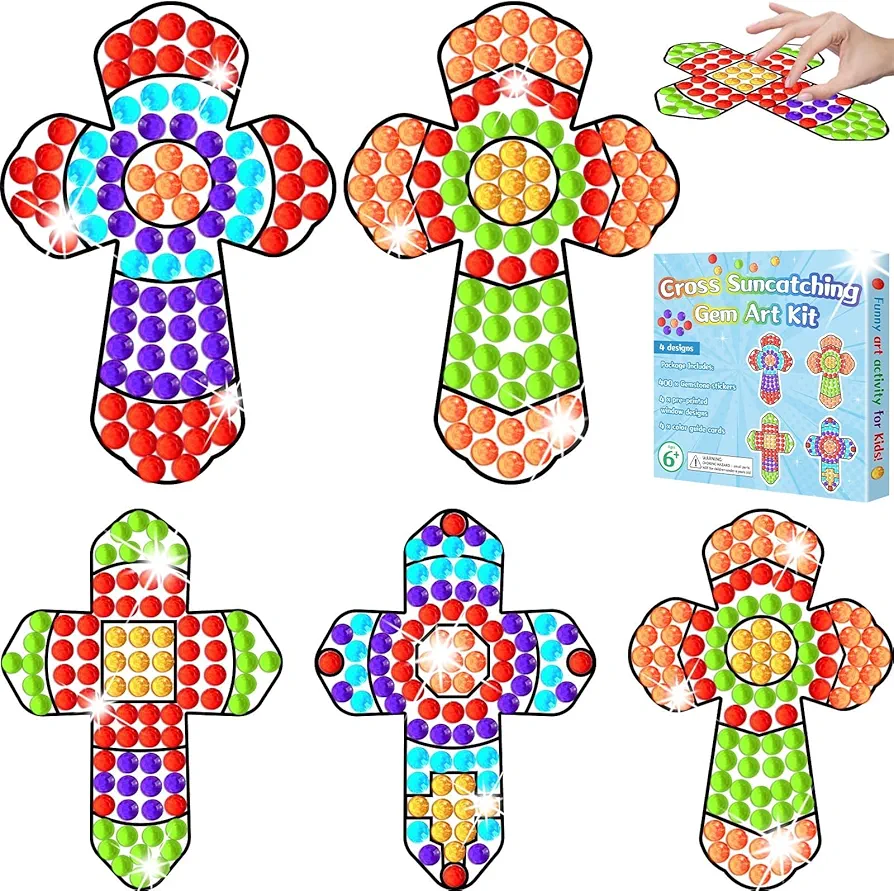 Religious Jesus Cross Crafts for Kids, Sunday School Religious DIY Diamond Painting Bible School Christian Arts Craft Kits for 4 8 10 Toddlers Preschool Kids Home Class Activities Supplies