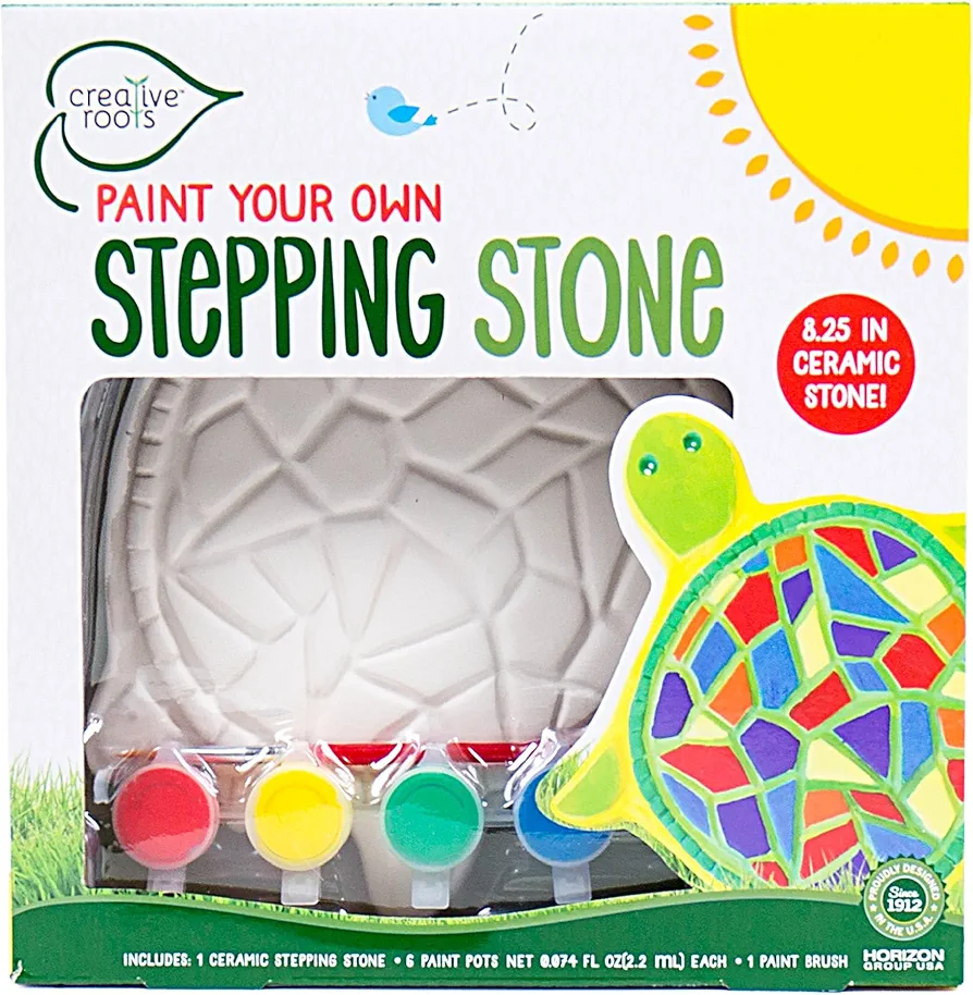 Creative Roots Mosaic Turtle DIY Stepping Stone Kit, Includes Ceramic Stone & 6 Vibrant Paints for Kids Ages 8+