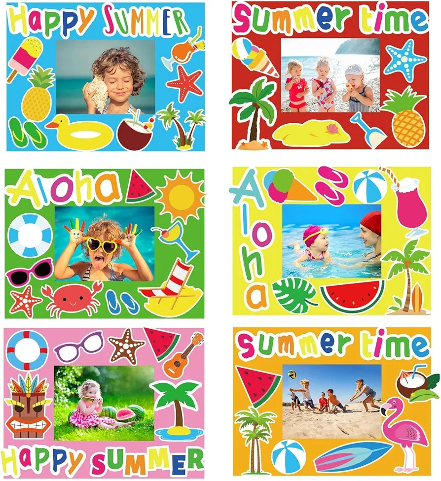 chiazllta 30 Pack Summer Crafts Kit for Kids End of School Year Picture Frames Beach DIY Art Crafts Classroom Summer Activities Game Party Favor