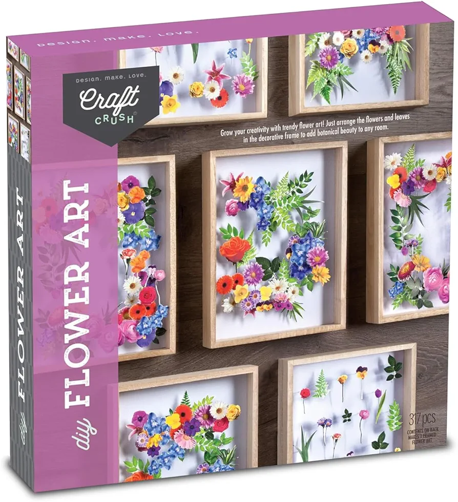 DIY Flower Craft Kit for for Teens & Adults - Make Beautiful Flower Art Piece for Wall - Faux Flower Terrarium Kits - Precut Paper Flowers with Glue - DIY Art & Craft Gifts