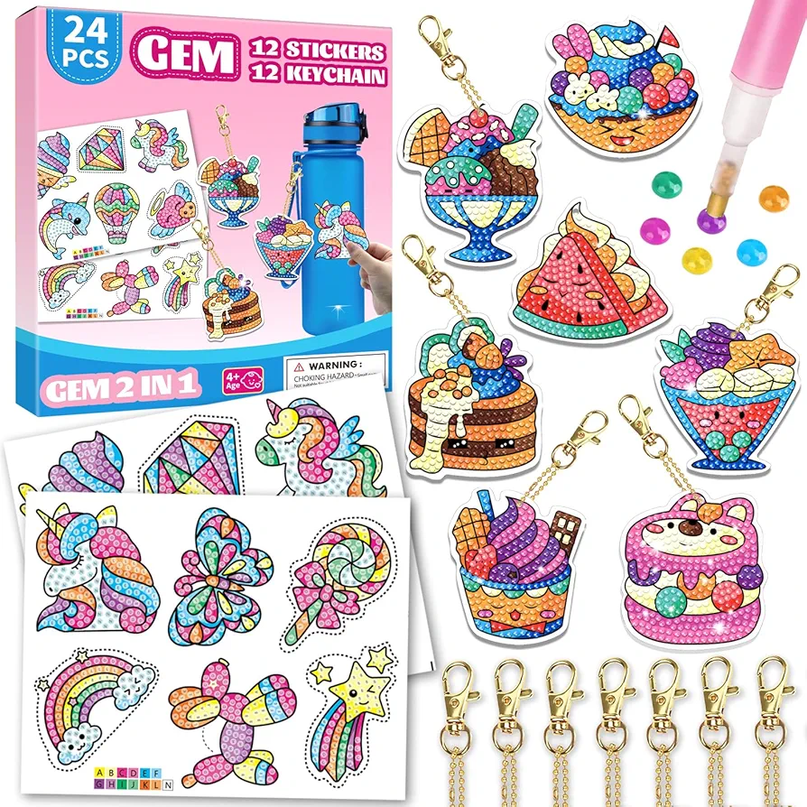 WAHFNG Diamond Art Kits for Kids - Make Your Own GEM Stickers & Keychain - Arts and Crafts for Kids,Girls and Boys - Gem Art Painting Kits - Gift Ideas for Girls Crafts Age 6,7,8,9,10,11,12