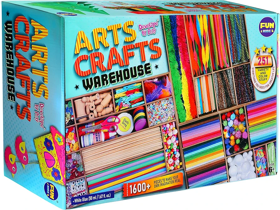 3 Layers Jumbo Arts and Crafts Supplies Warehouse, Biggest Chest Box 17.91Wx12.4L Includes 1600+ Giant Craft Materials Kit for Kids 6-12 Creative Toys Birthday Gift for Preschool Girls and Boys