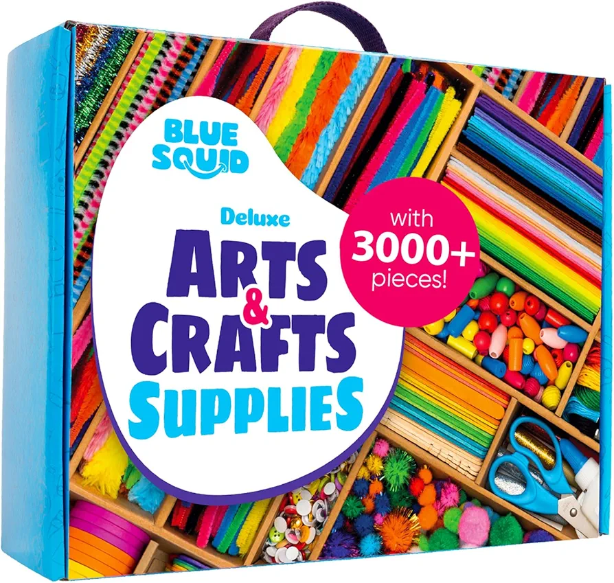 Blue Squid Craft Supplies for Kids - 3000+pcs in The Ultimate Arts and Crafts Box - This Deluxe Art Supply Kit & Craft Set is Perfect for Young Artists of Ages 4,5,6,7,8,9,10,11,12