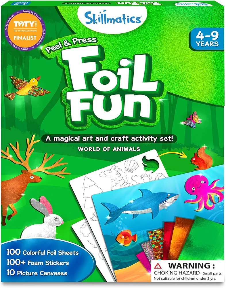 Skillmatics Art & Craft Activity - Foil Fun Animals, No Mess Art for Kids, Craft Kits & Supplies, DIY Creative Activity, Gifts for Boys & Girls Ages 4, 5, 6, 7, 8, 9, Travel Toys